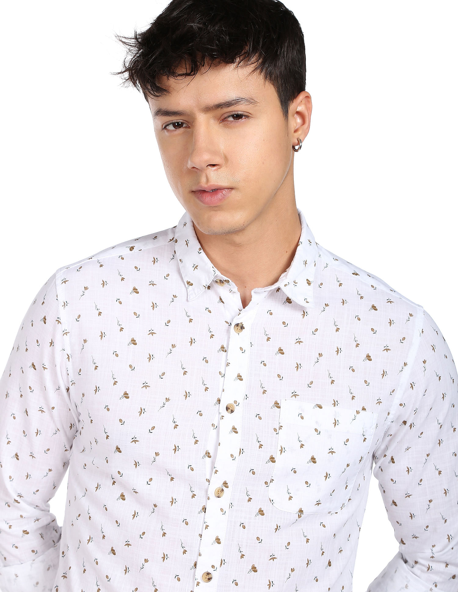 Flying Machine Slub Floral Slim Fit Shirt