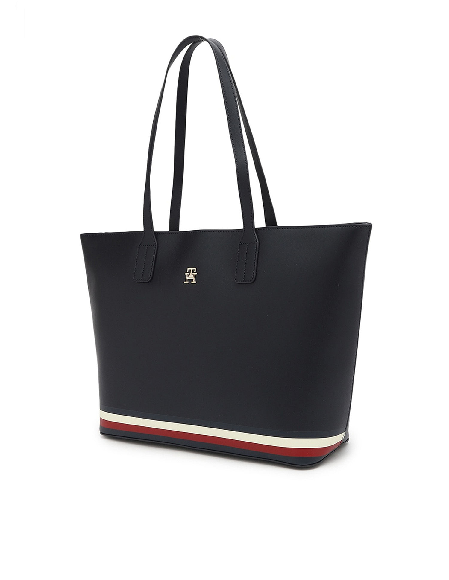 Tommy Hilfiger Striped Blue Pu Tote Bag