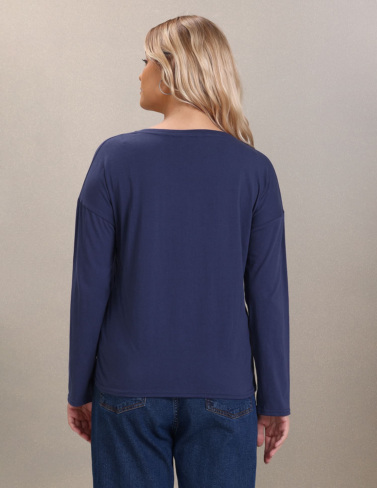 U.S. Polo Assn. Women V-Neck Long Sleeve Solid Top
