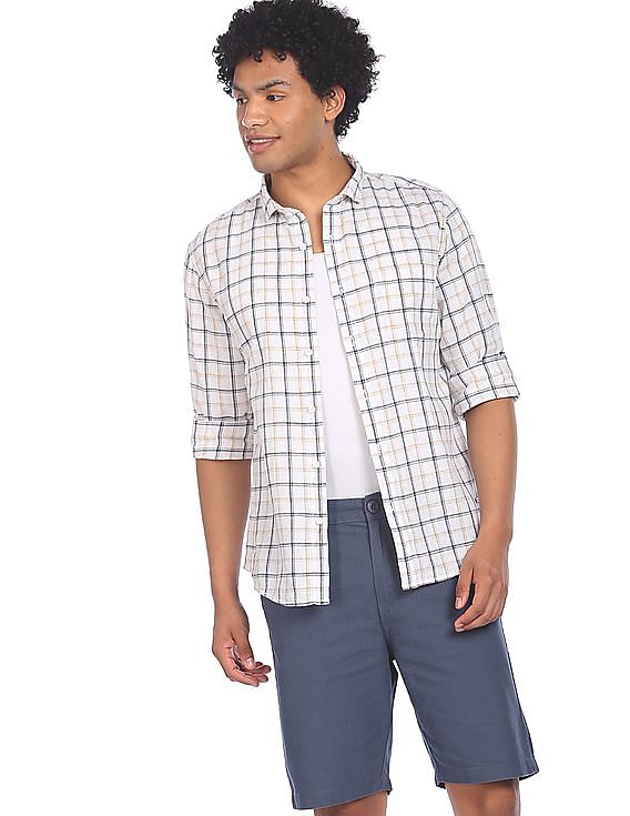 beige check shirt