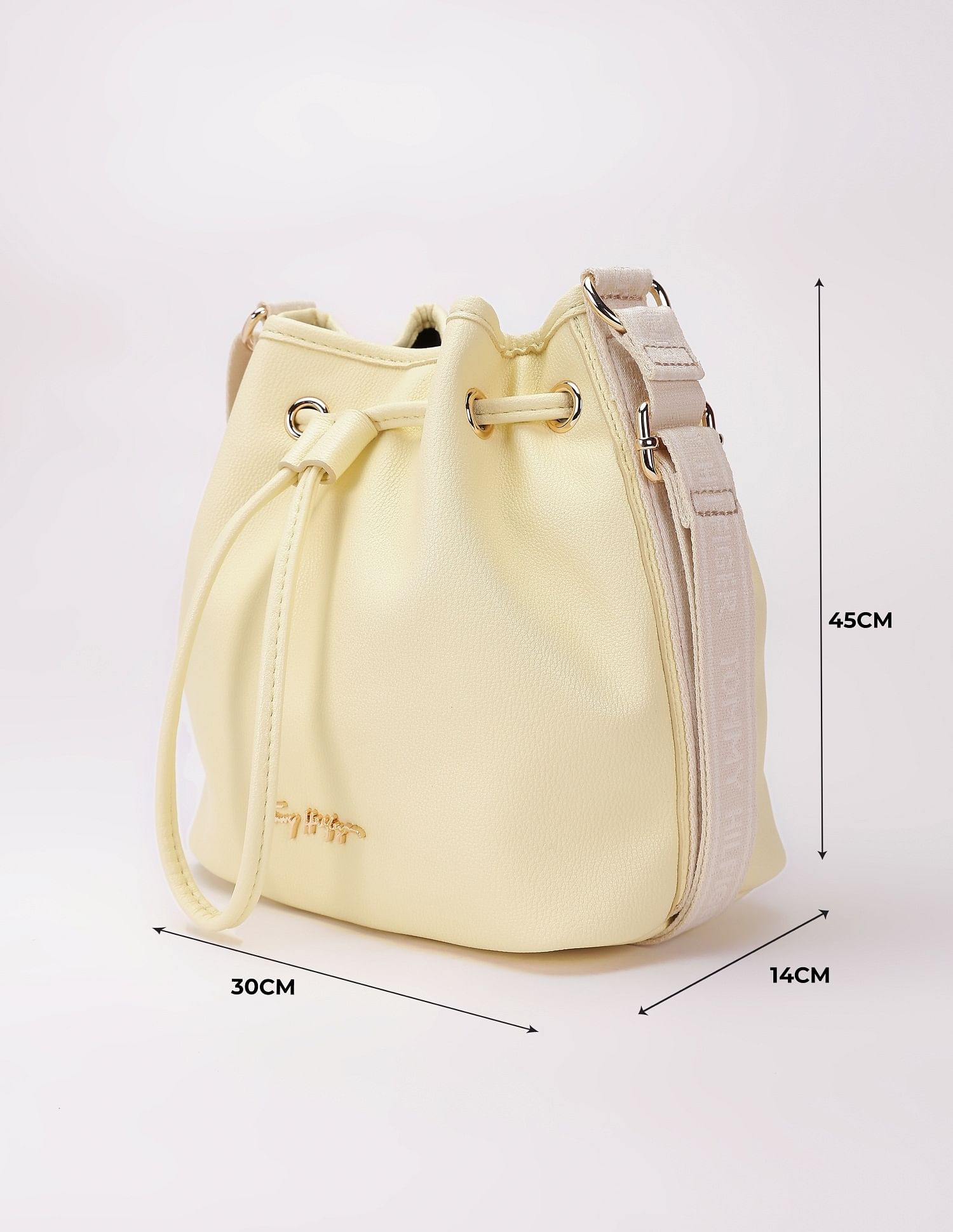 Tommy Hilfiger Solid Yellow Pu Bucket Bag