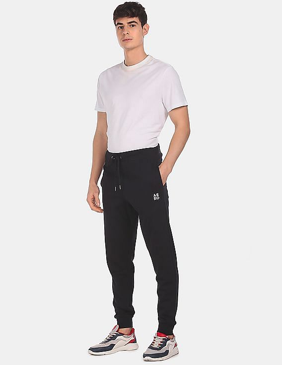 Aeropostale Men Black Drawstring Waist Solid Cotton Joggers