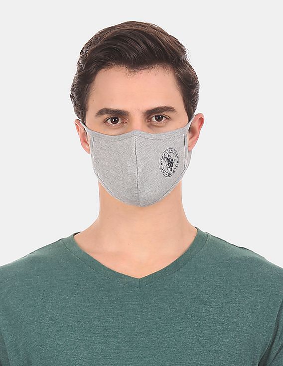 U.S. Polo Assn. Unisex Adults Grey Triple Layer Washable Anti Bacterial Heathered Face Masks - Pack Of 3