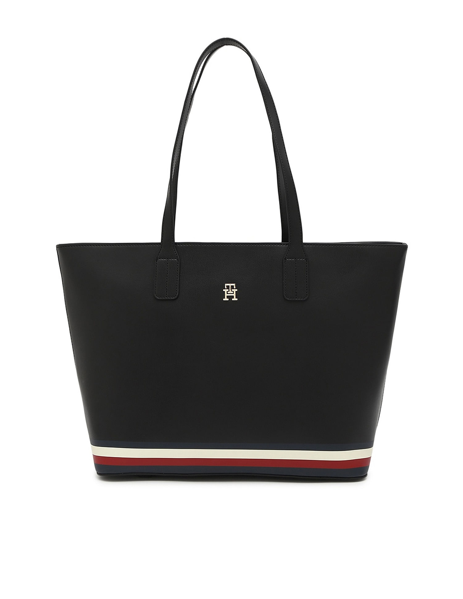 Tommy Hilfiger Printed Black PU Totes