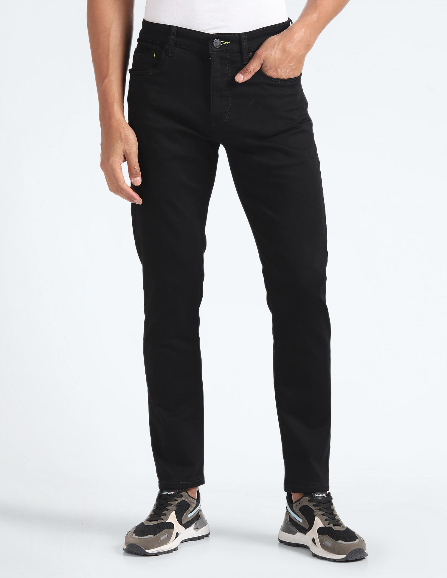 Flying Machine Mid Rise Slash Slim Tapered Jeans