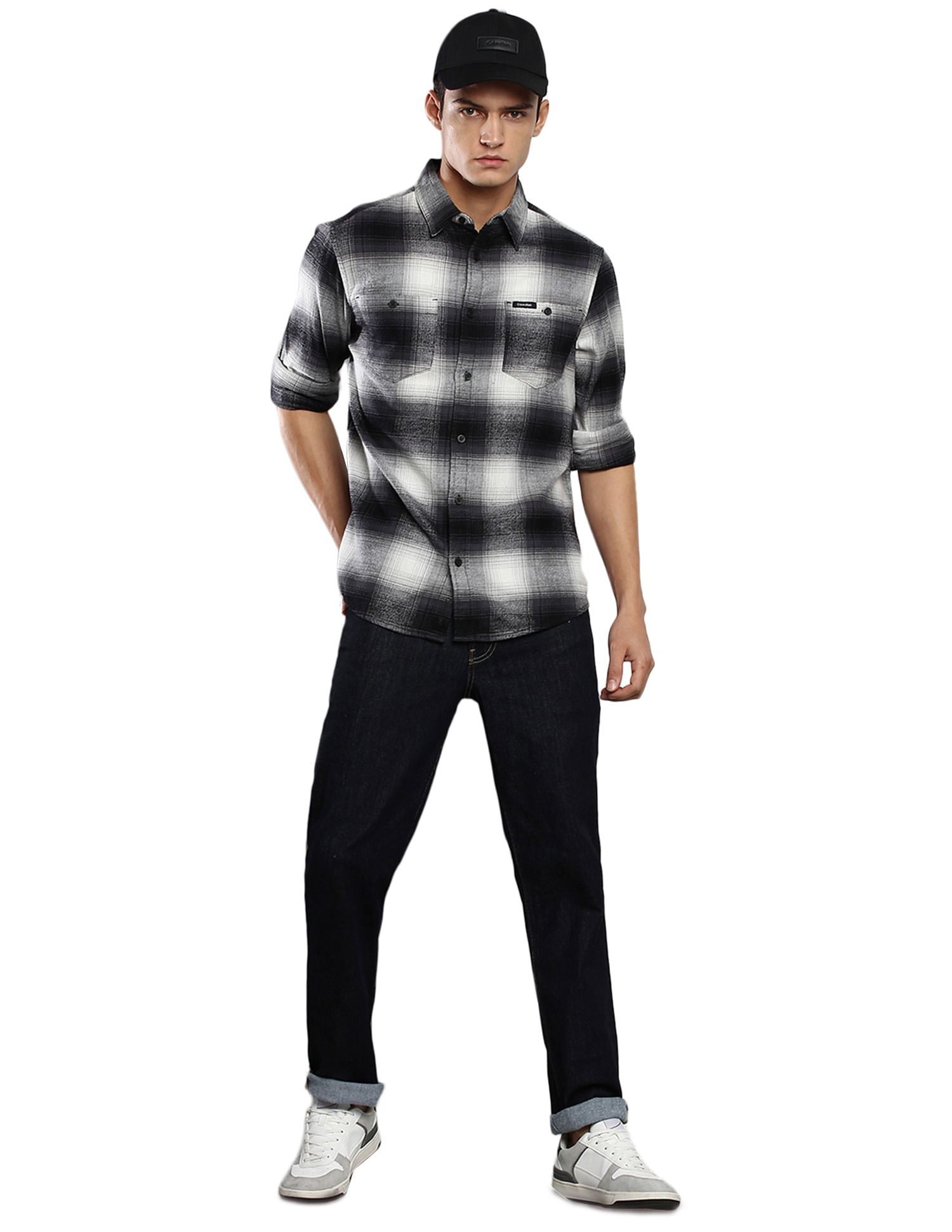Calvin Klein Men Black Iconic Tartan Check Flannel Casual Shirt