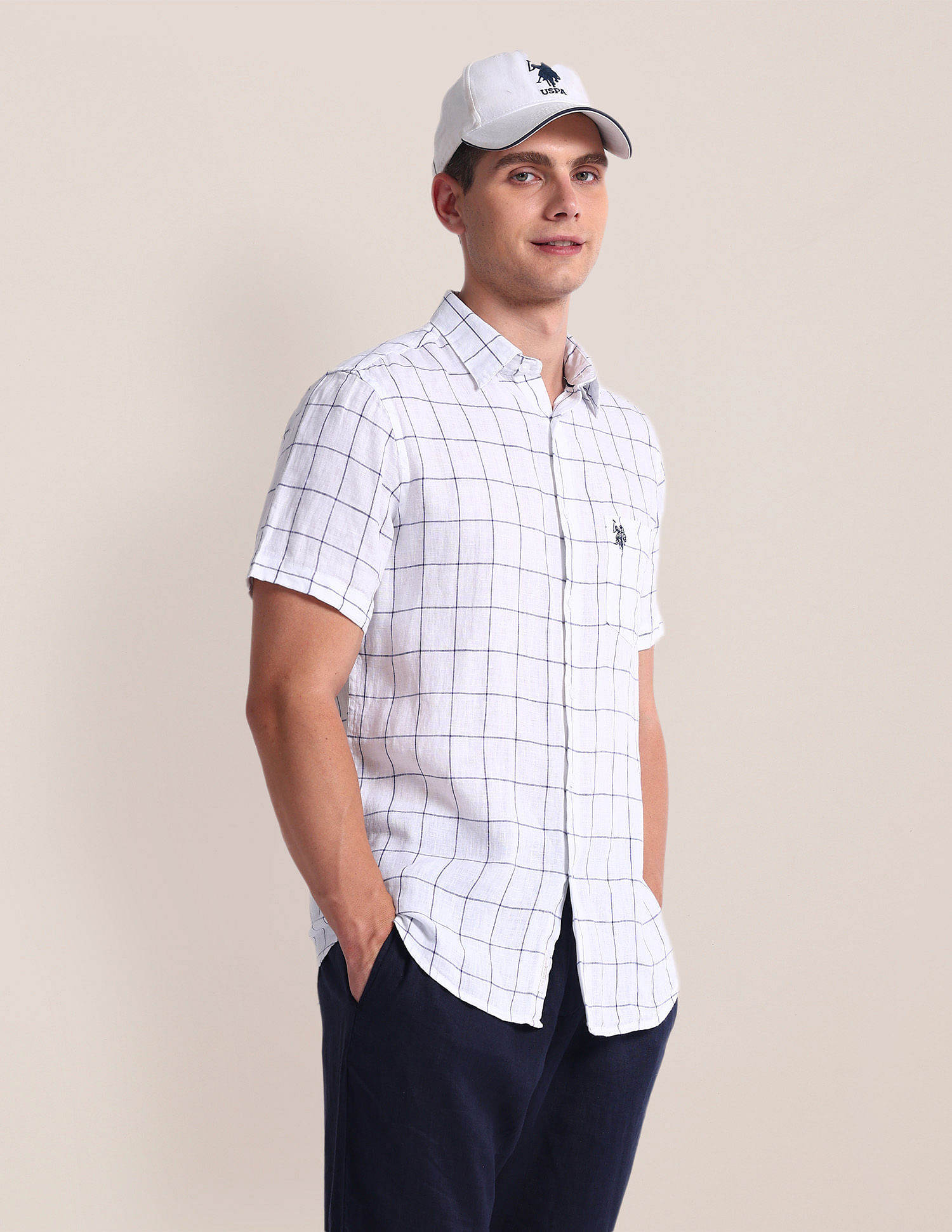 U.S. Polo Assn. Windowpane Check Tailored Fit Linen Shirt