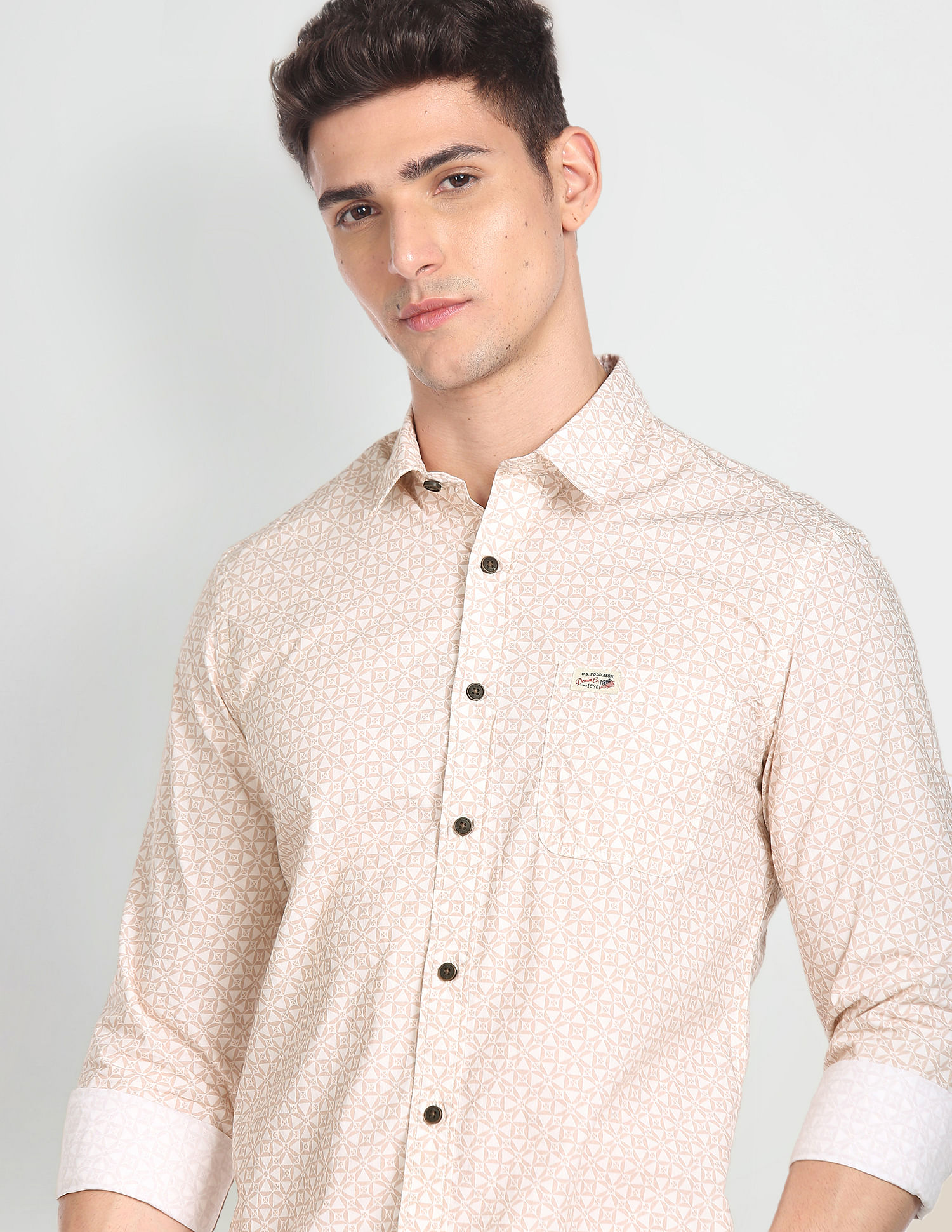 U.S. Polo Assn. Denim Co. Rounded Cuff Printed Casual Shirt