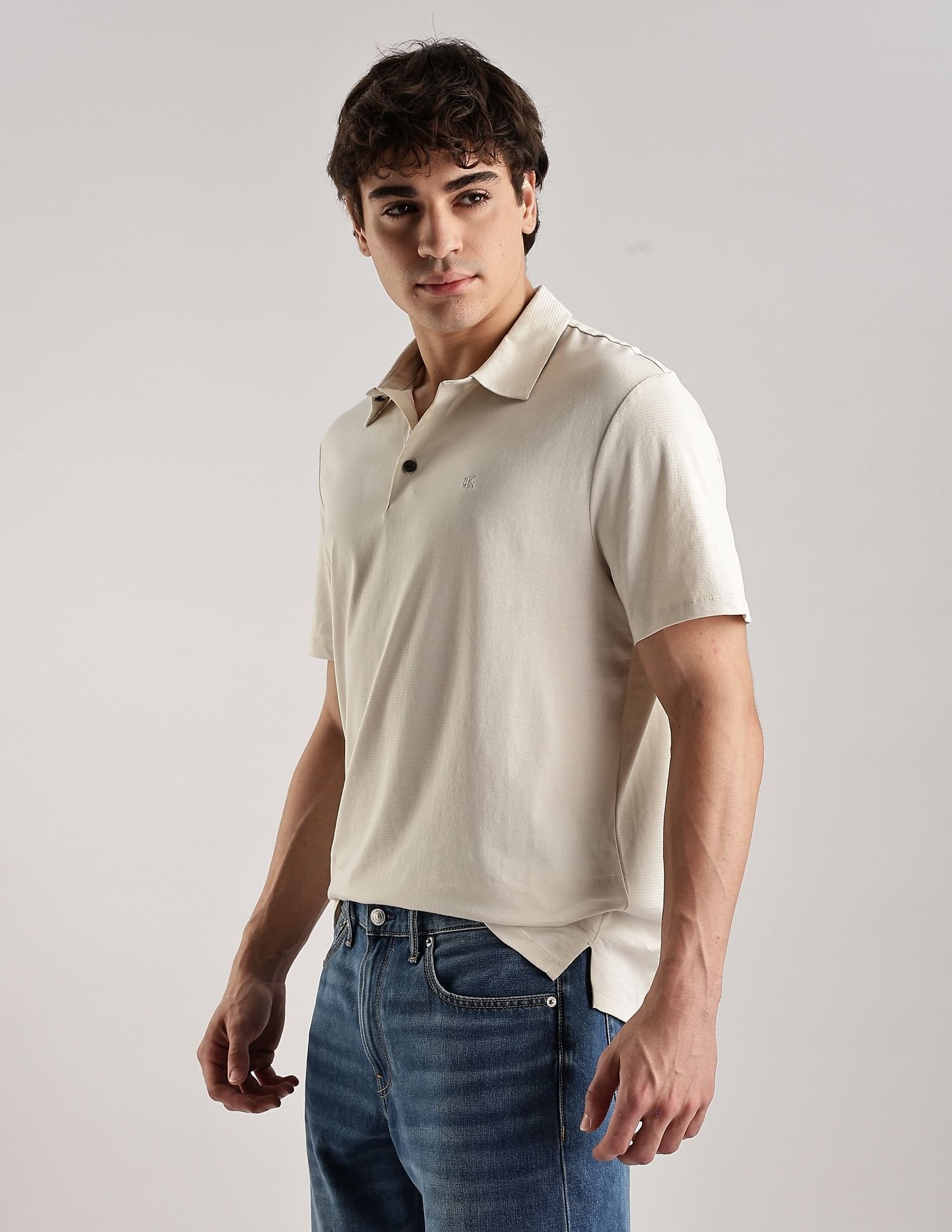 Calvin Klein Jeans Solid Regular-Fit Cotton Polo T-Shirt