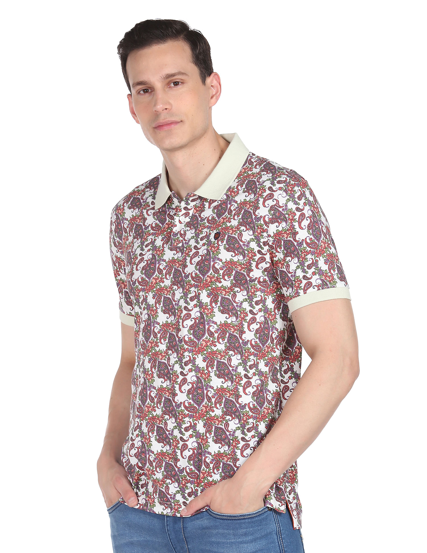 AD by Arvind Modern Floral Print Polo Shirt