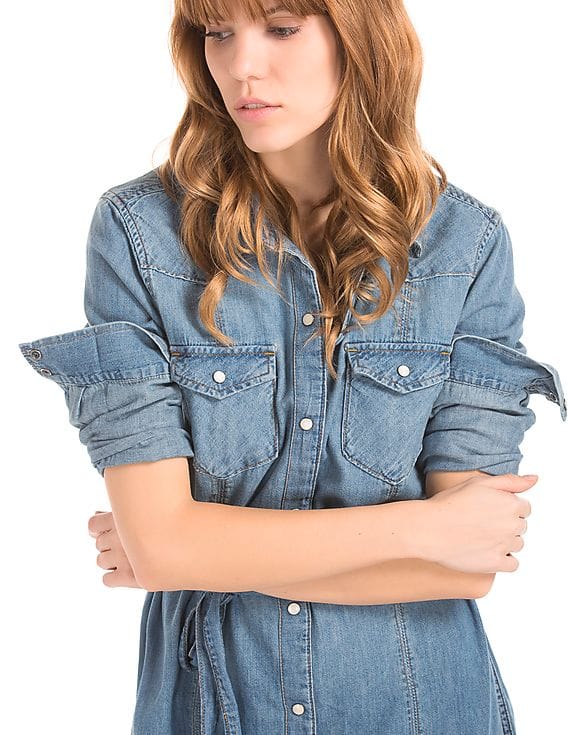 white christmas dresses KIDPIK Girls Long Sleeve Rhinestone Collar Elastic Waist Denim Shirt Dress, Size: 2T main image 1
