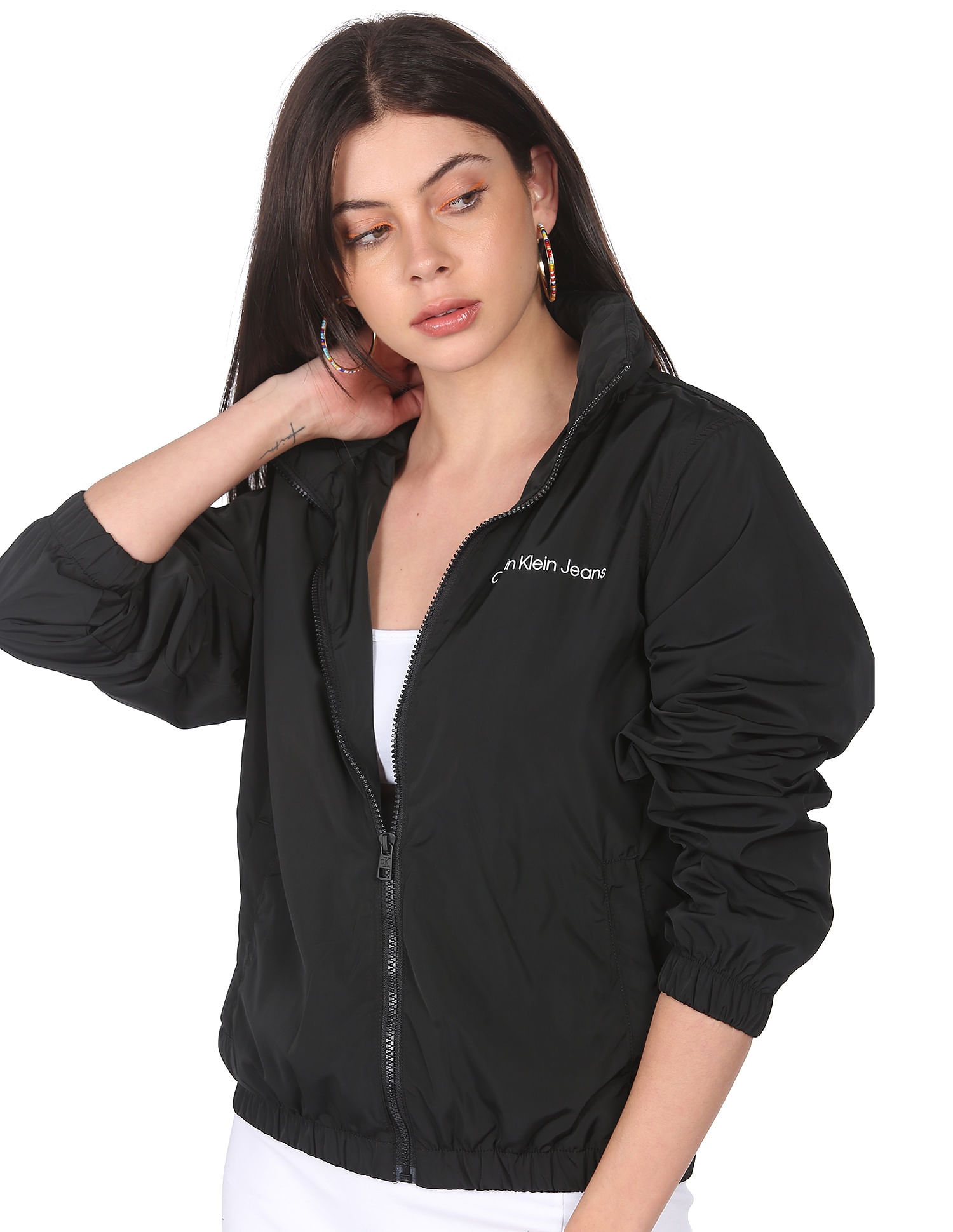 Buy Calvin Klein Jeans Women Black Concealed Hood Packable