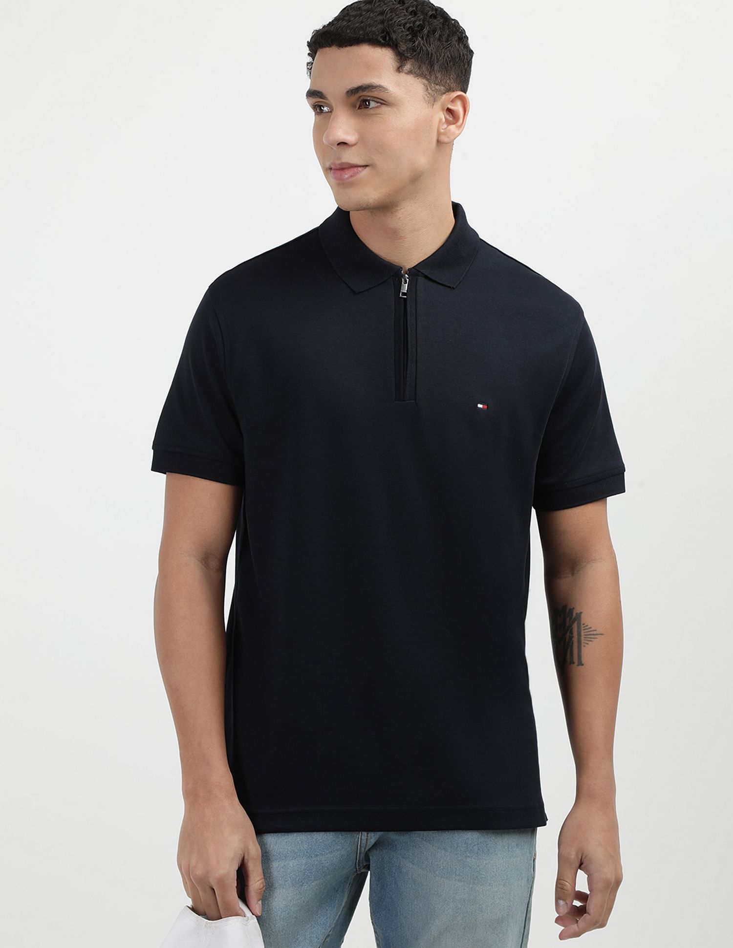 Tommy Hilfiger Pure Cotton Zipper Polo Shirt