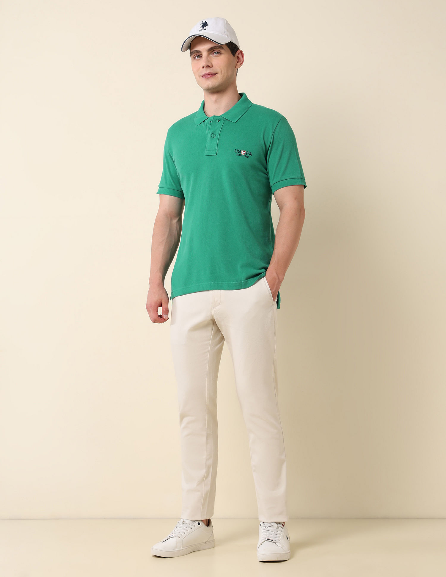 U.S. Polo Assn. Men Teal Short Sleeve Solid Pique Polo Shirt