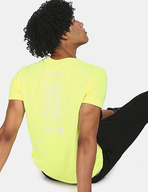 Calvin Klein Men Yellow Cotton Back Skater Print T-Shirt