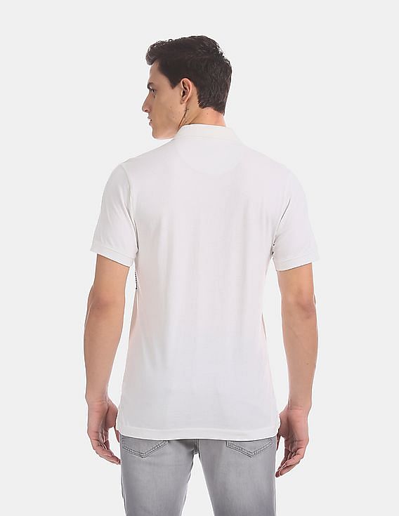 Aeropostale Men White Striped Chest Pique Polo Shirt