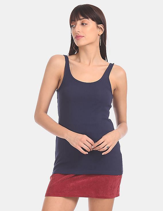 GAP Blue Scoop Neck Cotton Stretch Tank Top
