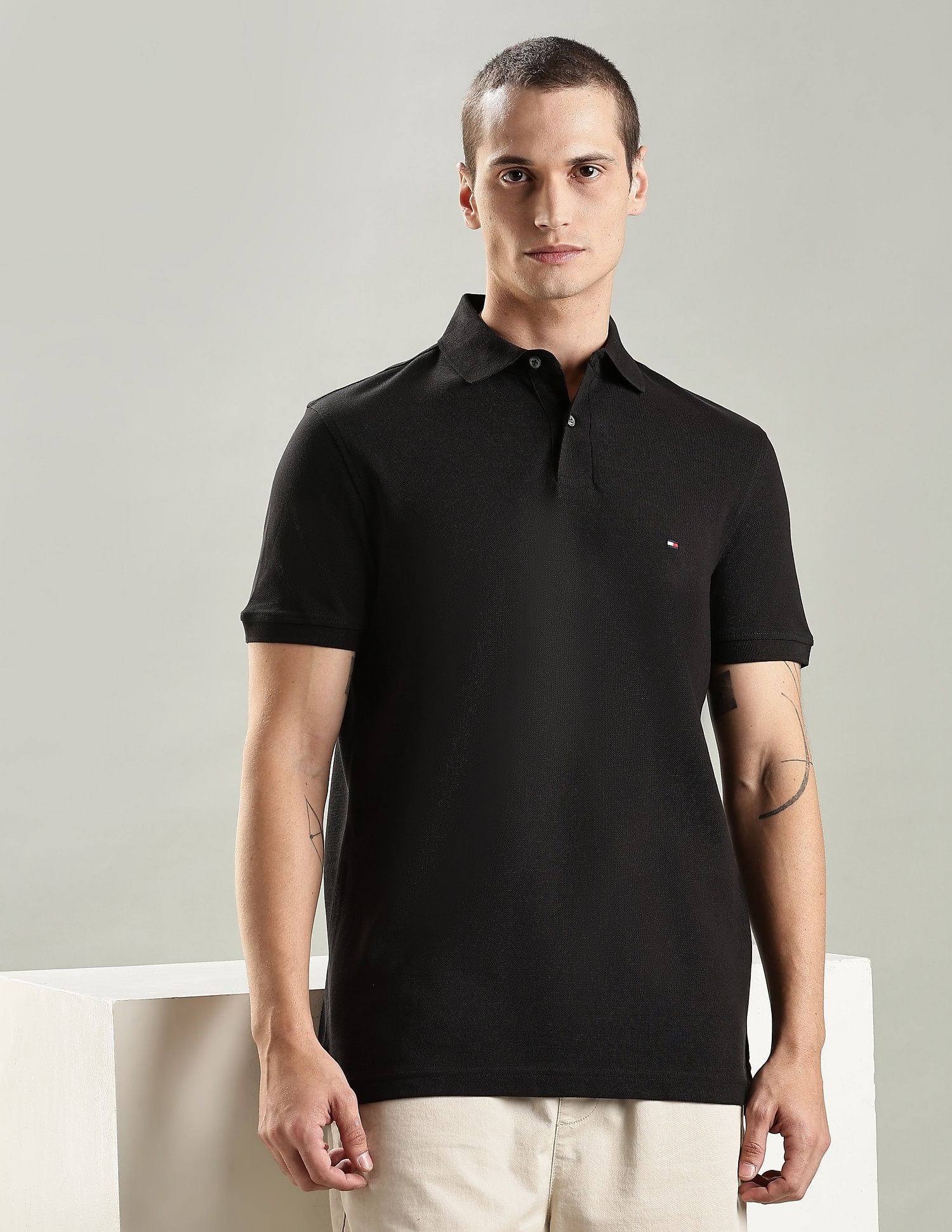 Tommy Hilfiger Solid Regular Fit Cotton Polo T-Shirt