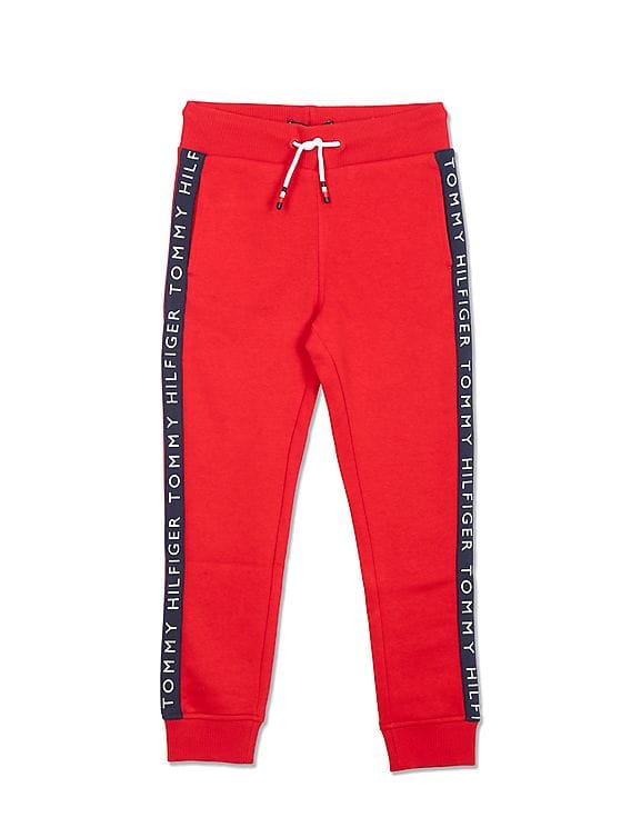 Buy Tommy Hilfiger Kids Boys Red Brand Side Tape Solid Joggers