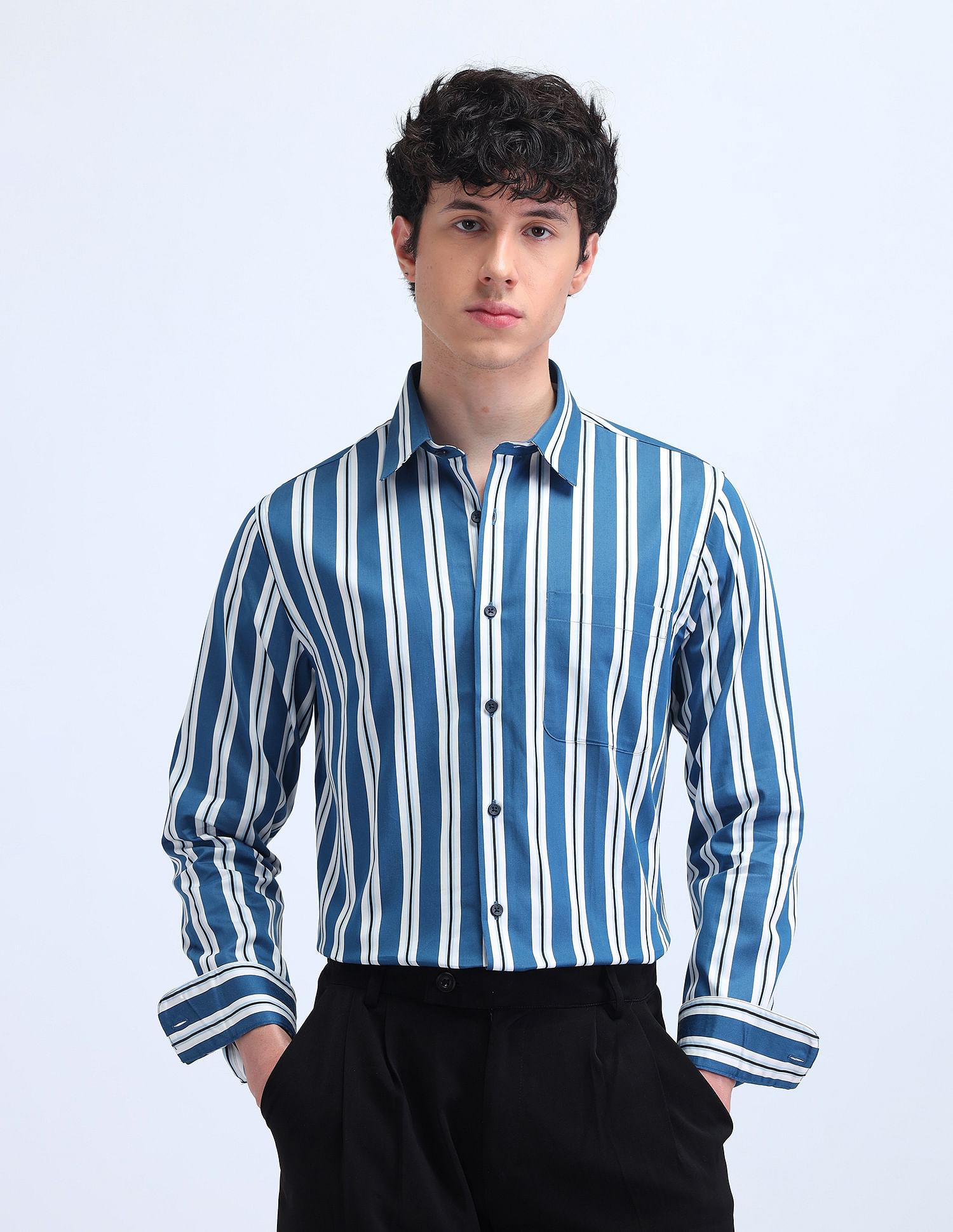 Flying Machine Vertical Striped Satin Shirt
