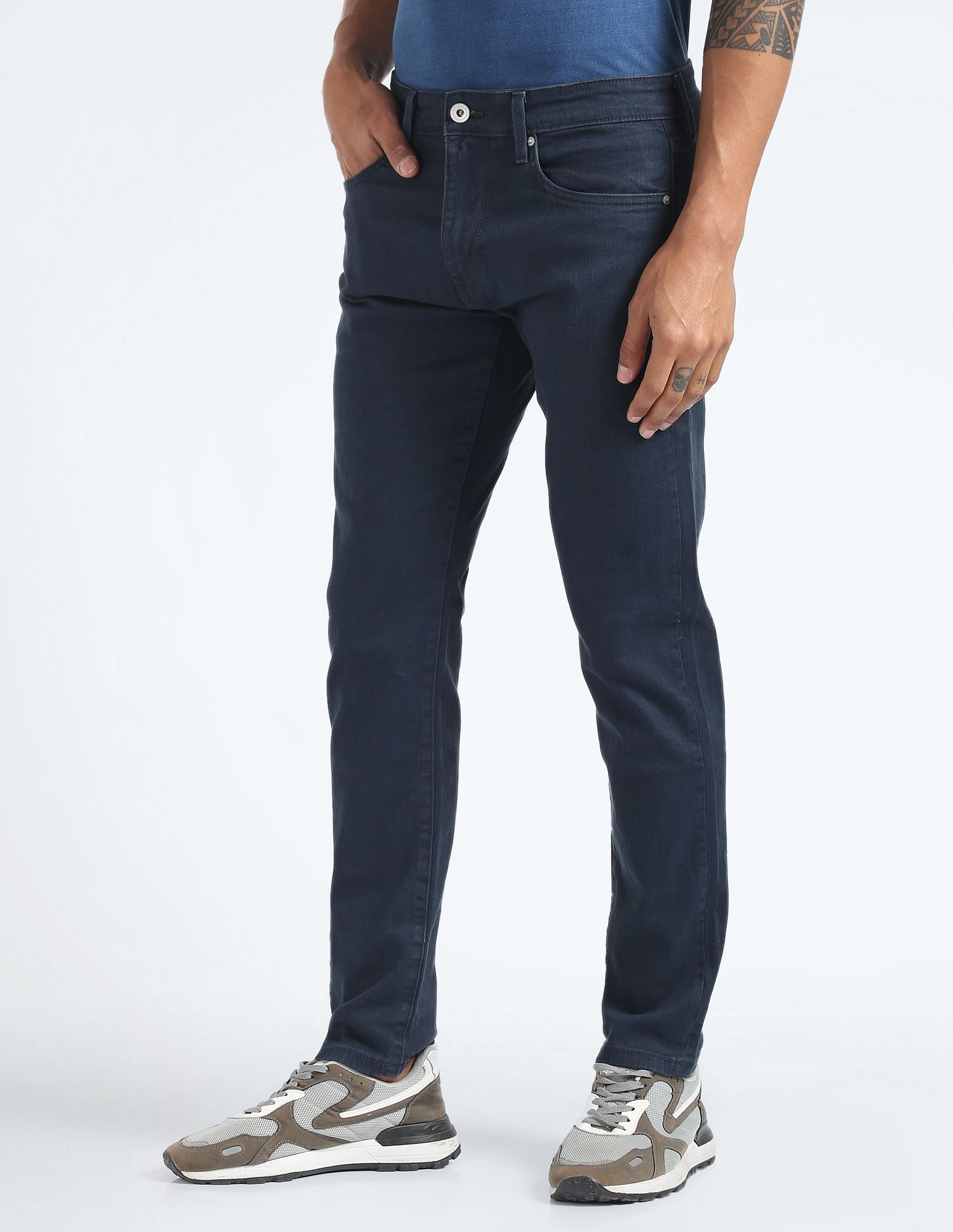 Flying Machine Slash Slim Tapered Fit Rinsed Jeans