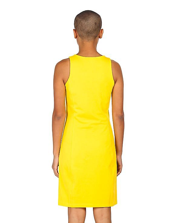 Calvin Klein Women Yellow Halter Neck Solid Dress