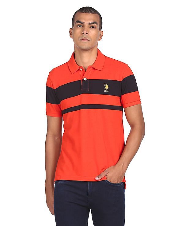 U.S. Polo Assn. Ribbed Collar Striped Polo Shirt