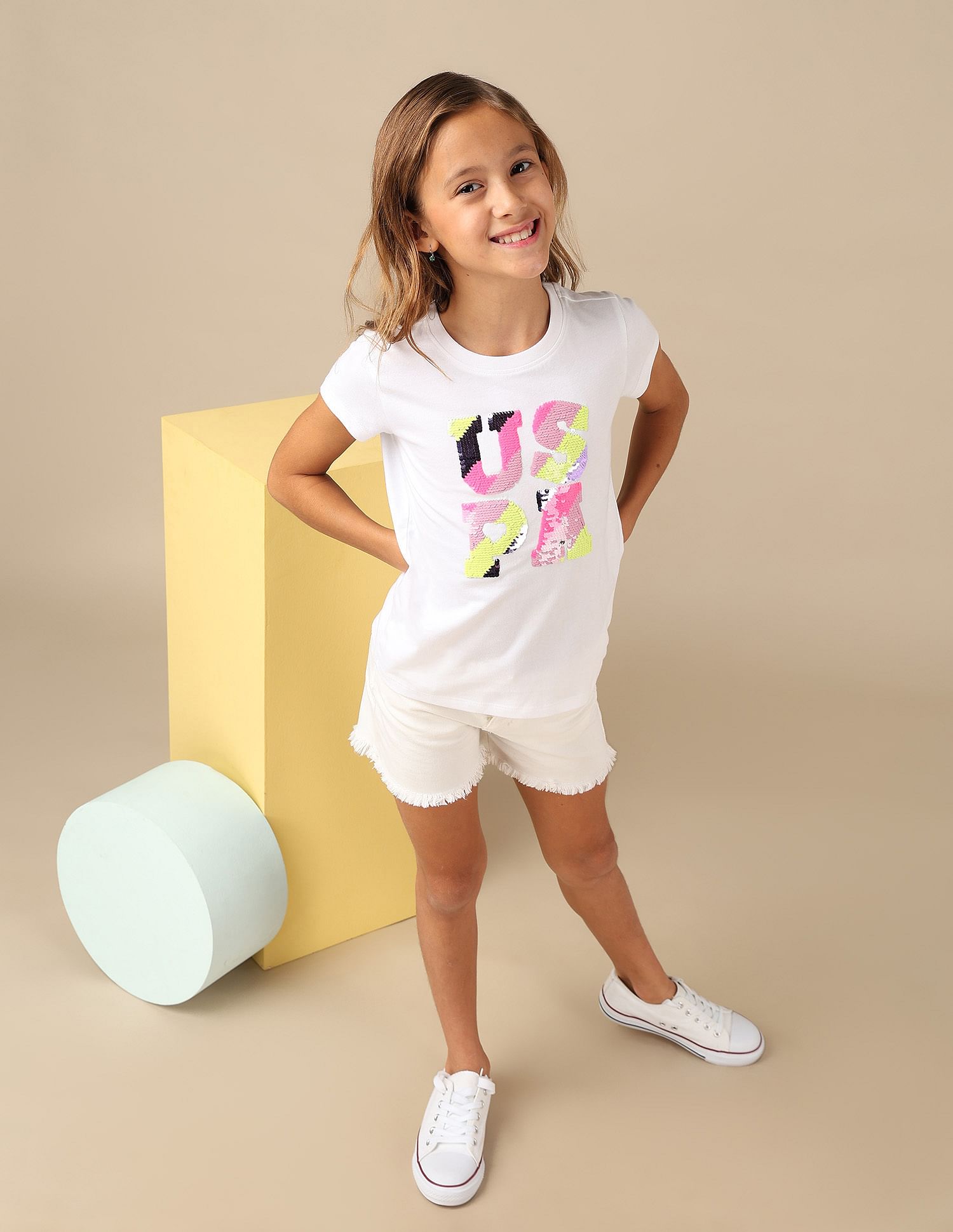 U.S. Polo Assn. Kids Girls Flip Sequins Regular Fit  T-Shirt