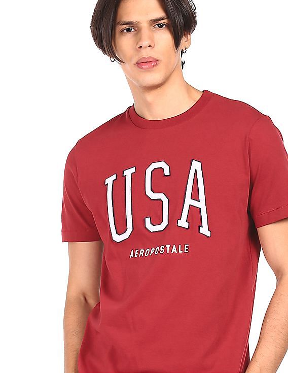 Buy Aeropostale Men Red Cotton Brand Print T-Shirt - NNNOW.com