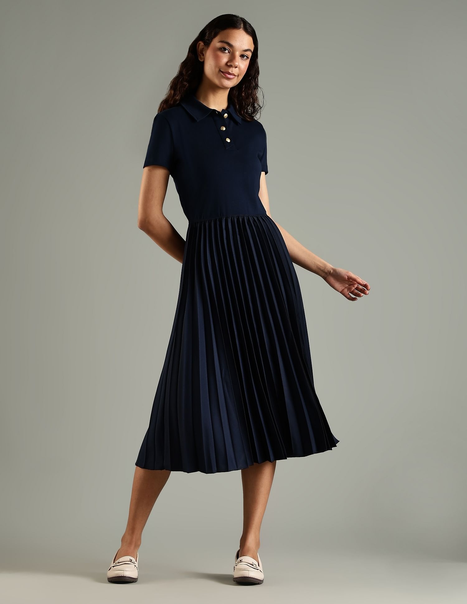 Tommy Hilfiger Cotton Polo Collar Midi Dress