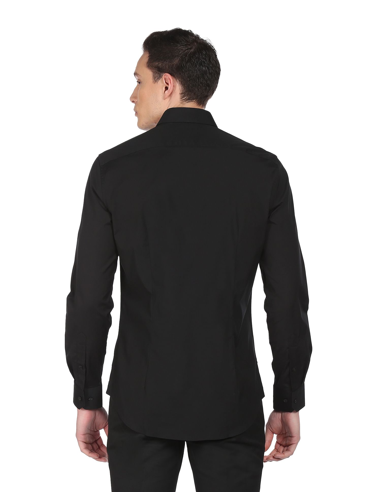 Tommy Hilfiger Men Black Mitered Cuff Solid Slim Fit Formal Shirt