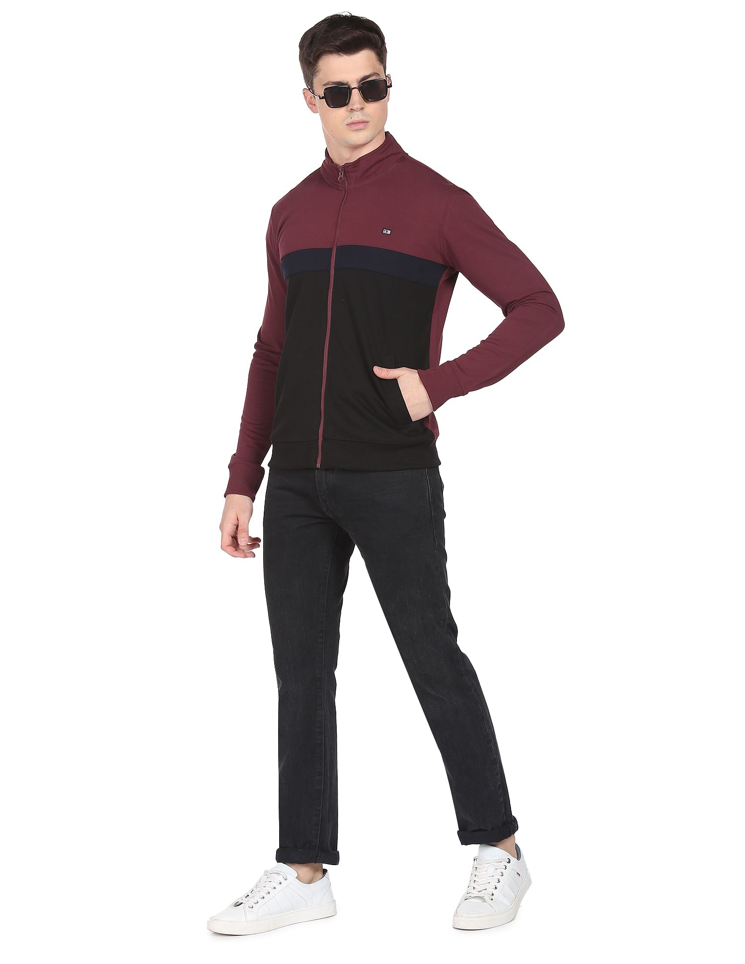 Arrow Sports High Neck Colour Block Sweatshirt