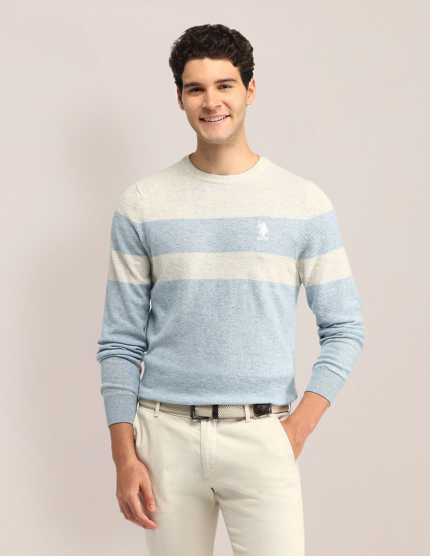 U.S. Polo Assn. Colour Blocked Regular Fit Sweater