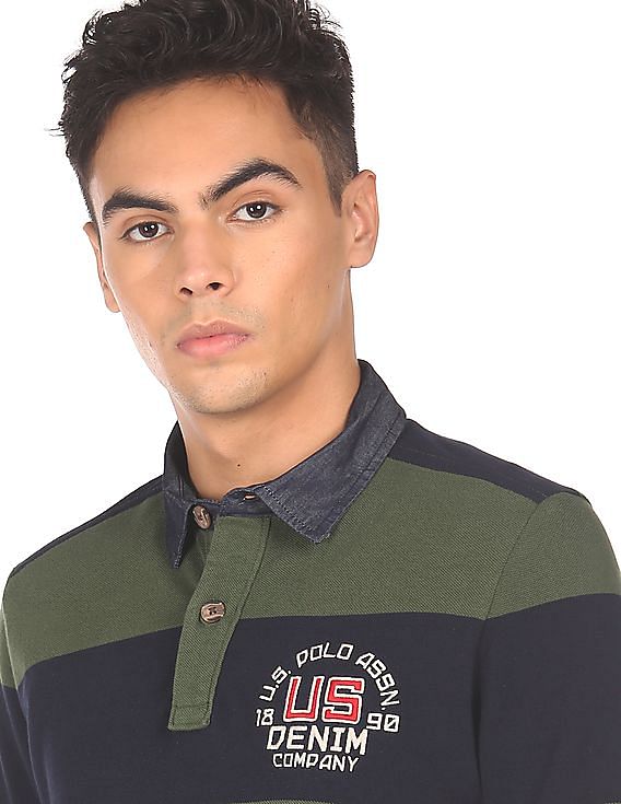 U.S. Polo Assn. Denim Co. Ribbed Collar Striped Polo Shirt