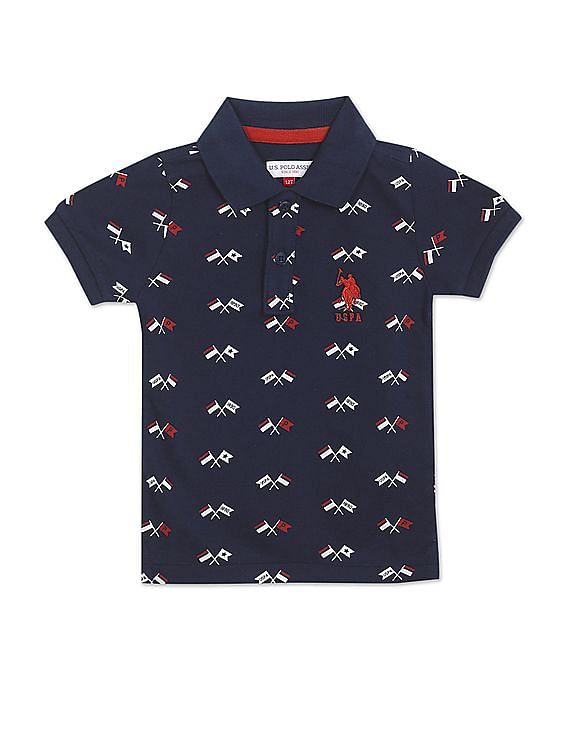 U.S. Polo Assn. Kids Ribbed Collar All Over Print Polo Shirt