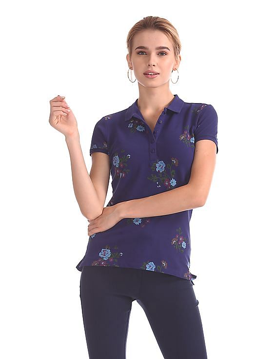 Floral polo shirt womens hotsell