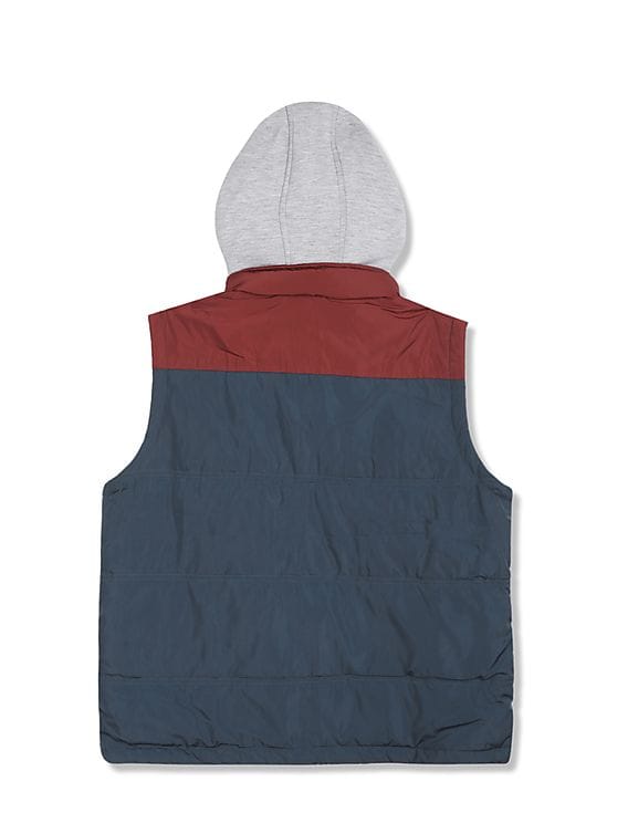 Buy Polo Men Navy Detachable Hood Colour Block Gilet