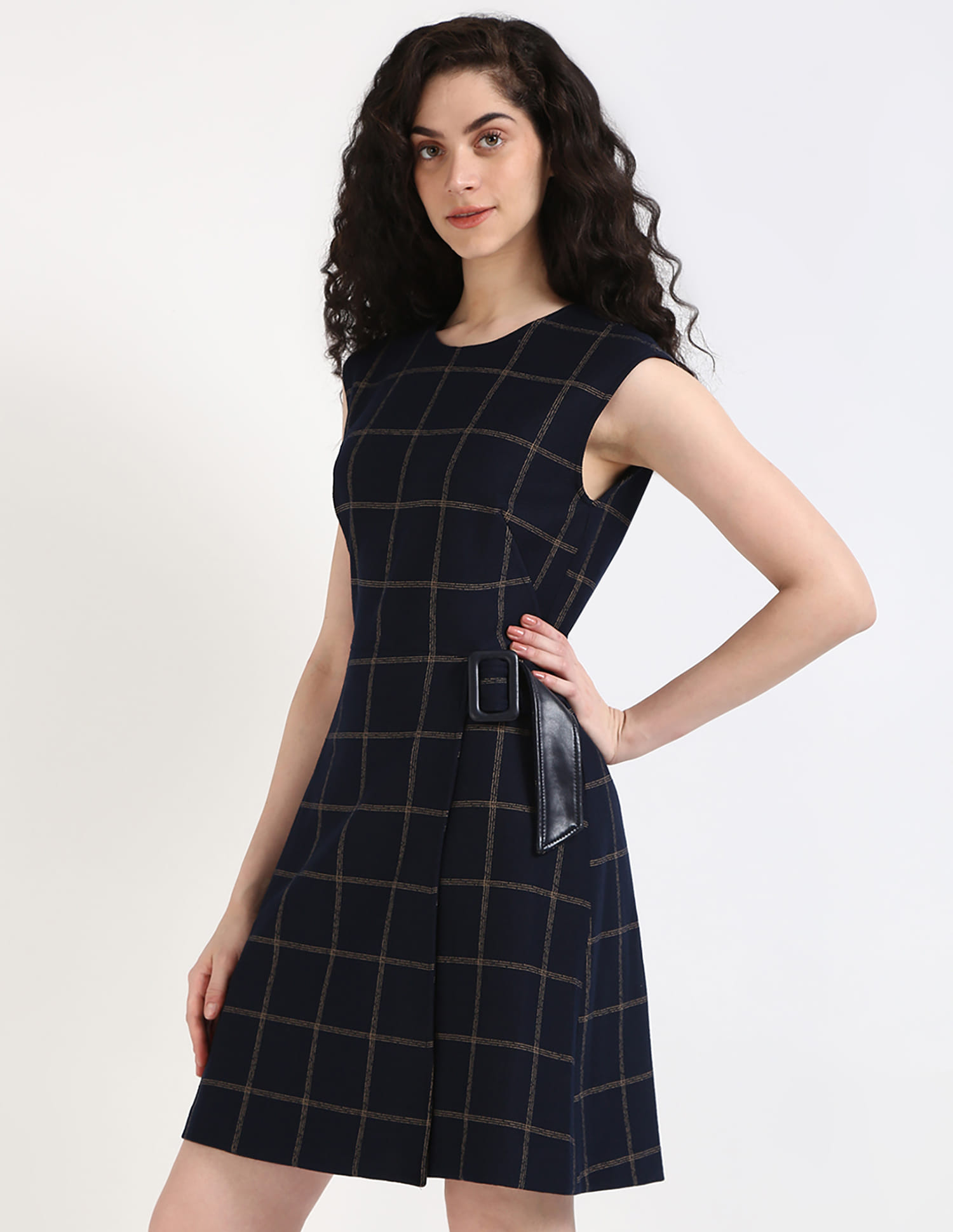 Buy Calvin Klein Jeans Sleeveless Printed Ponte Side Belt Dress