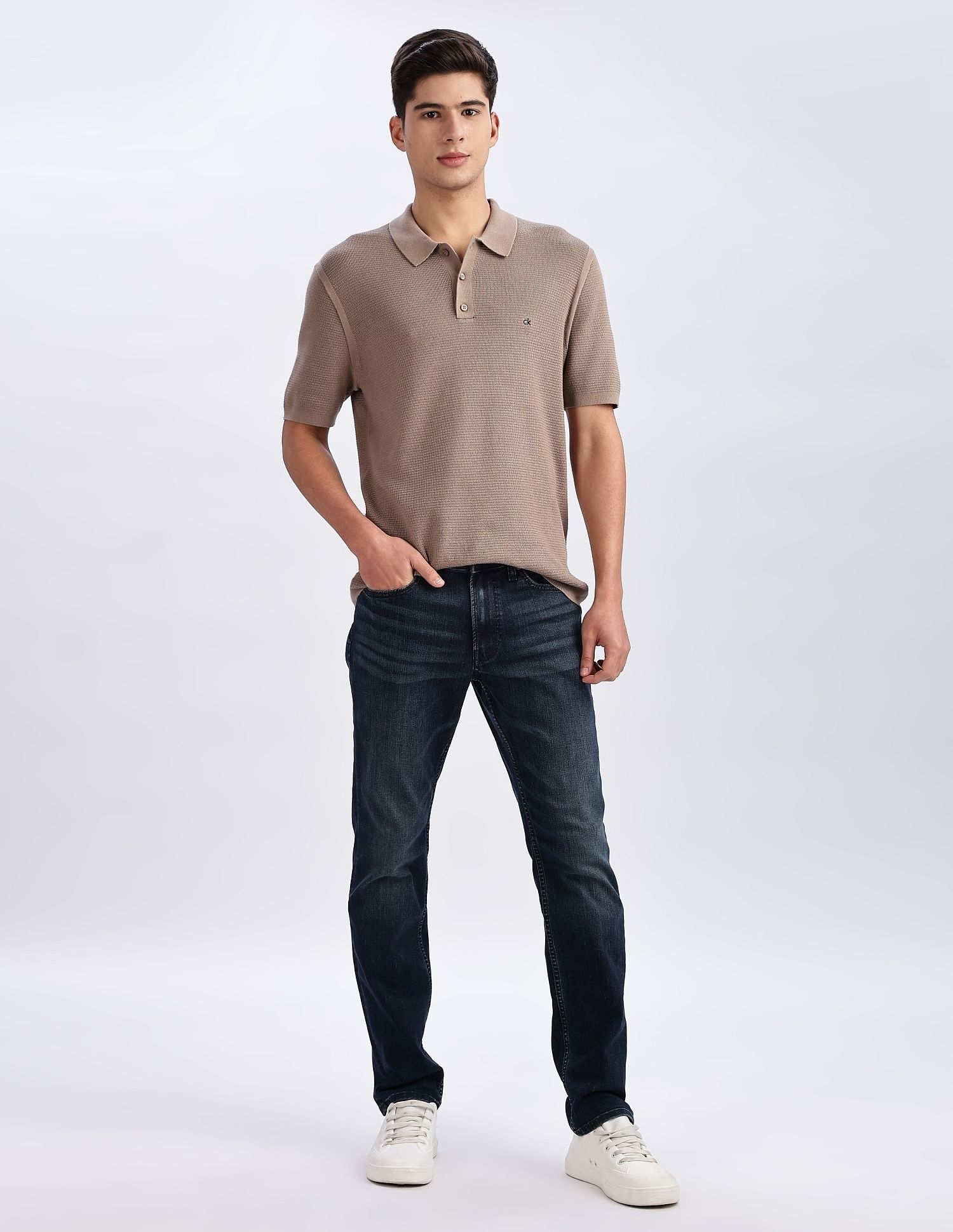 Calvin Klein Jeans Textured Regular Fit Cotton Polo Shirt