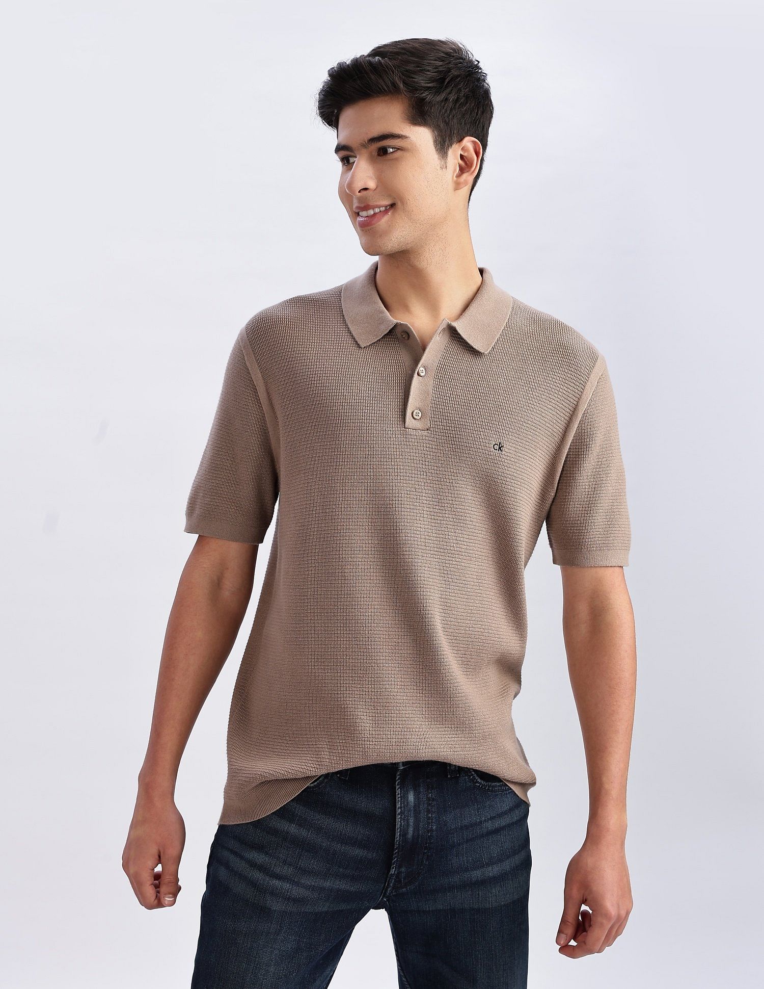 Calvin Klein Jeans Textured Regular Fit Cotton Polo Shirt
