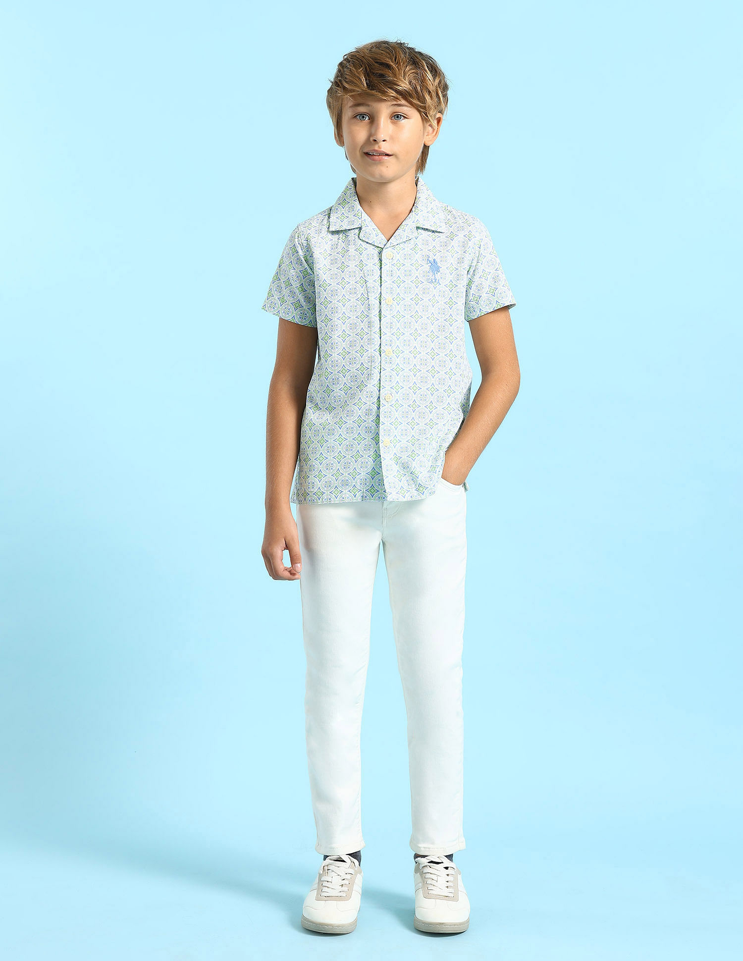 U.S. Polo Assn. Kids Boys Geometric Printed Regular Fit Shirt