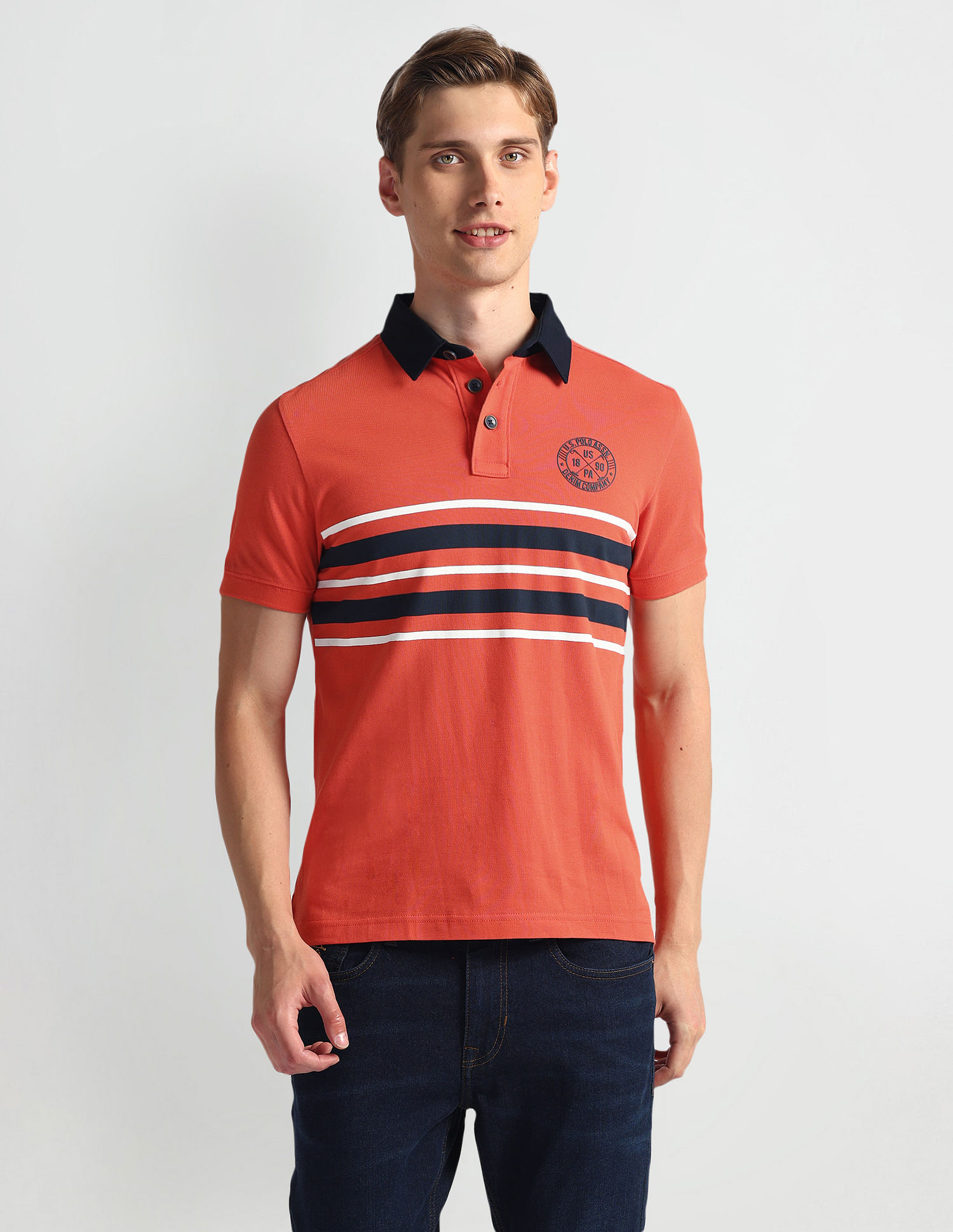 U.S. Polo Assn. Denim Co. Ribbed Collar Stripe Polo Shirt