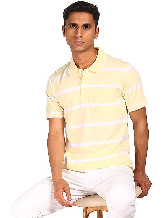 yellow striped polo