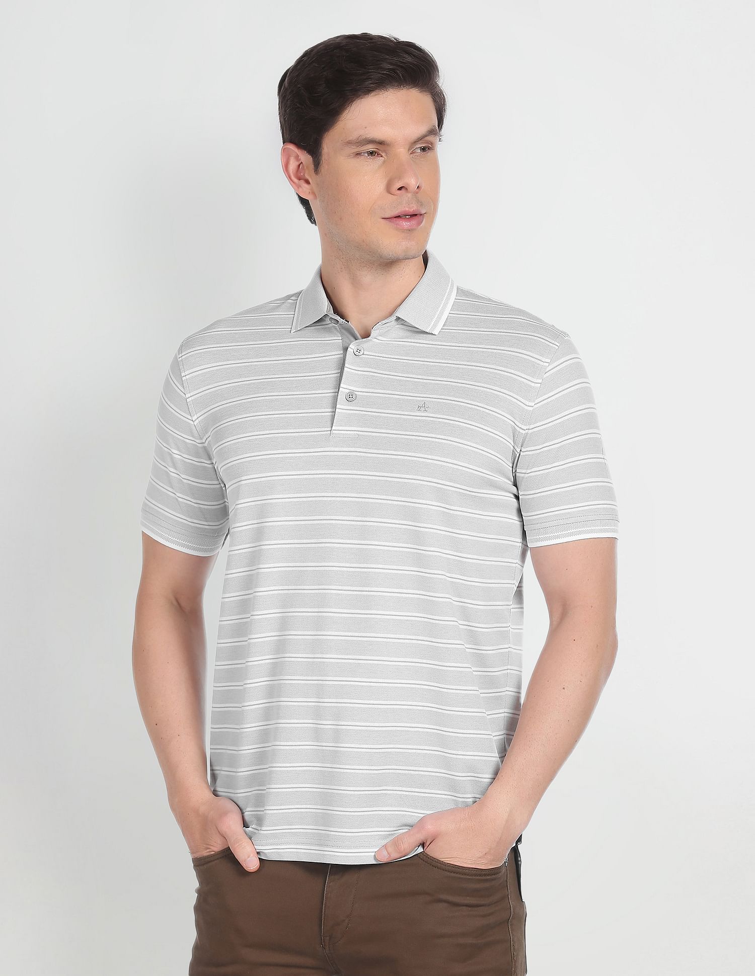 Arrow Mercerised Cotton Horizontal Stripe Polo Shirt