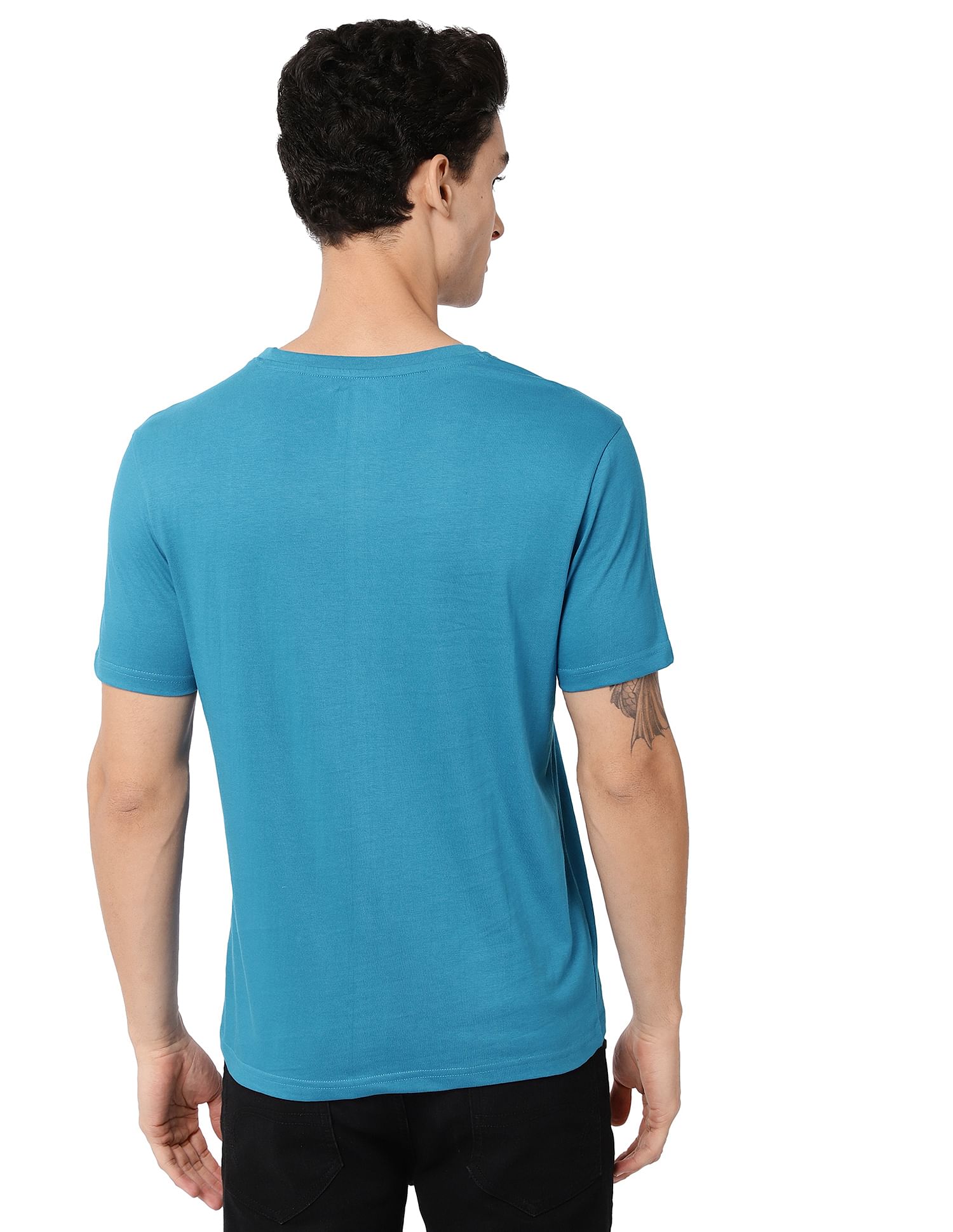 AD by Arvind Crew Neck Solid Cotton T-Shirt