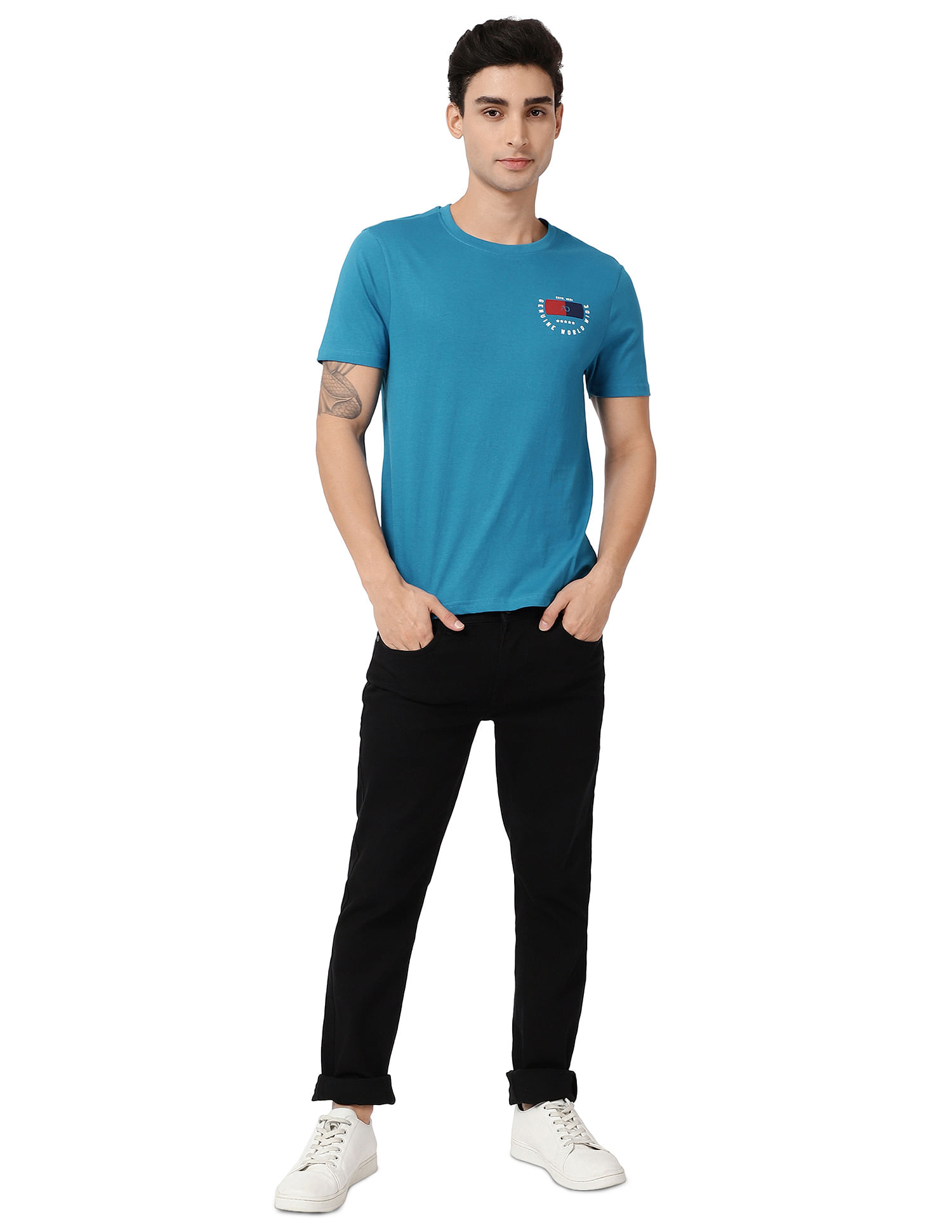 AD by Arvind Crew Neck Solid Cotton T-Shirt