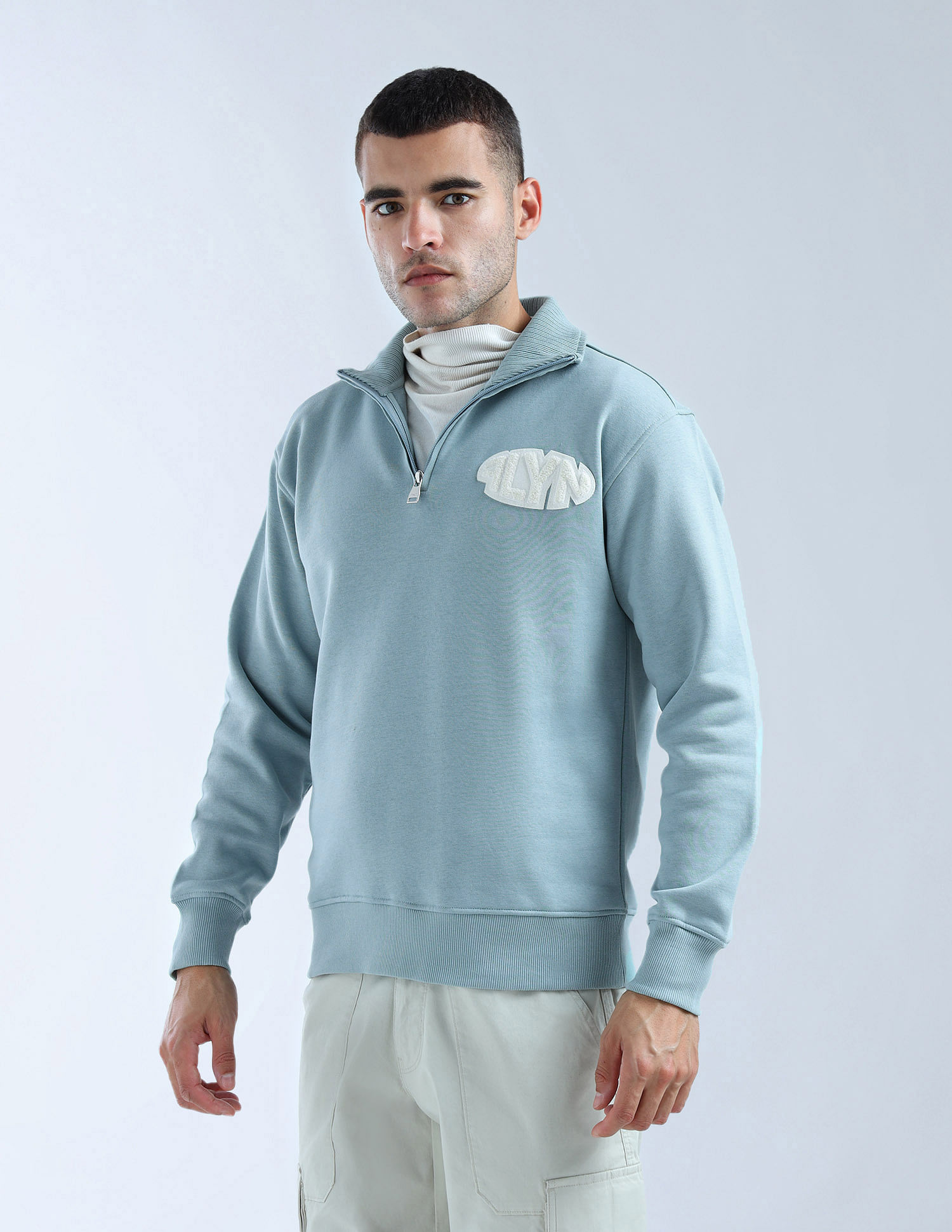 Flying Machine Solid High Neck Sweatshirt
