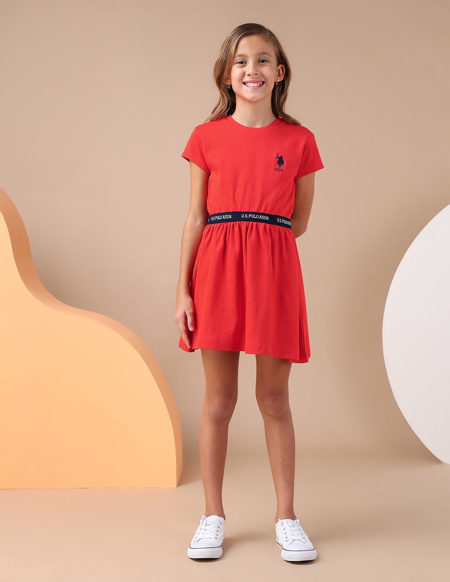 U.S. Polo Assn. Kids Girls Solid Fit And Flare Dress