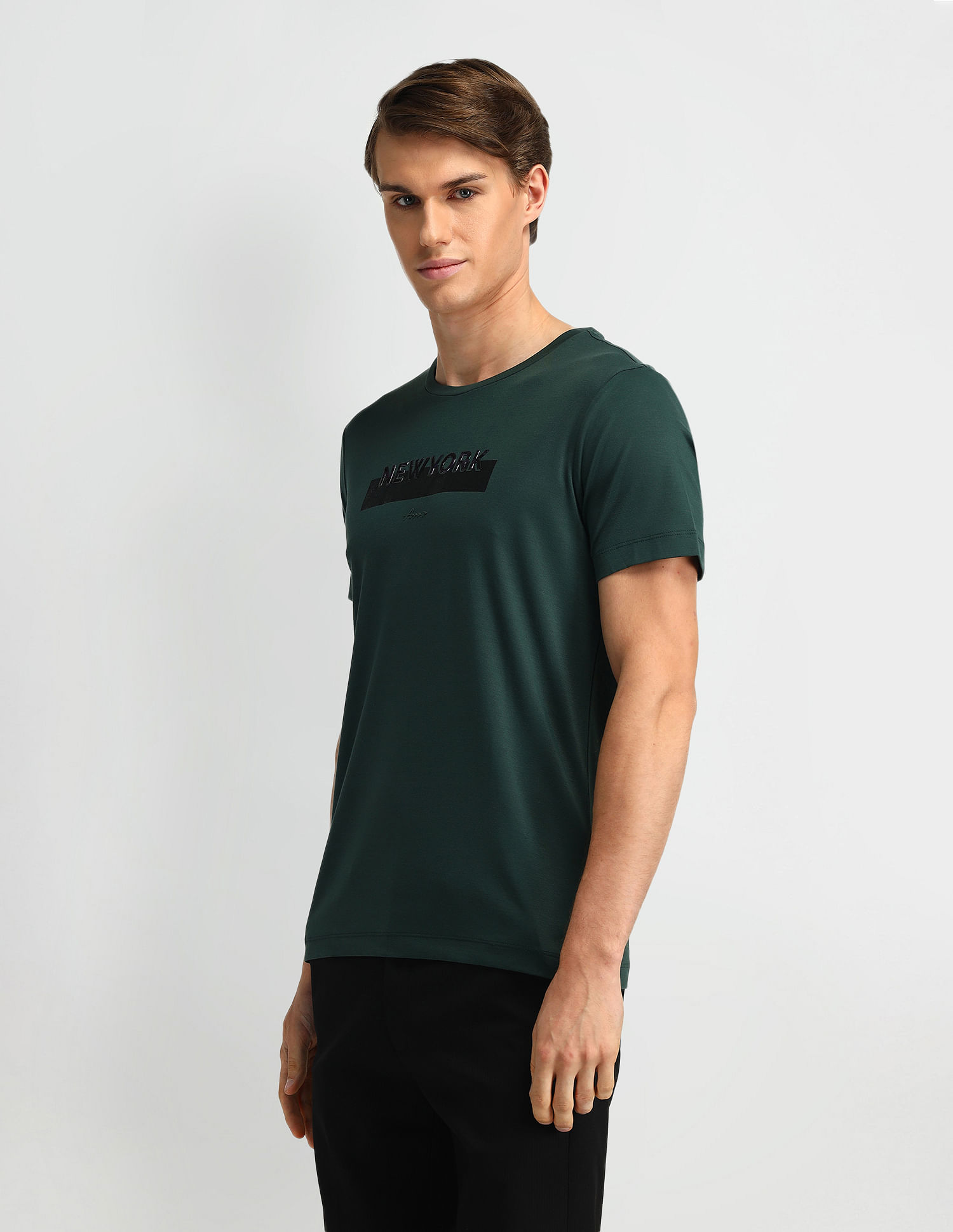 Arrow Newyork Typographic Printed Round Neck T-Shirt