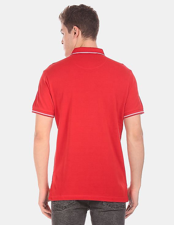 Aeropostale Men Red Short Sleeve Striped Pique Polo Shirt